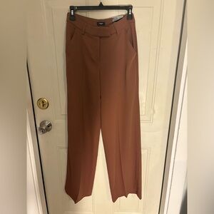 Express Editor Relaxed Trouser Mid Rise Brown Wide Leg Pants Size 0L NWT